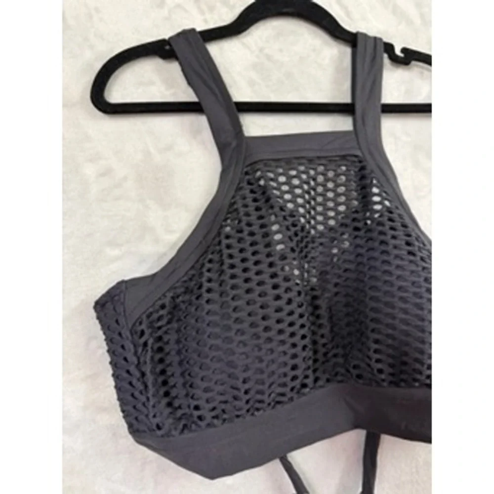 NWT Becca ETC Plus Size Castaway Textured High-Neck Bikini Top 1X (16-18) $88